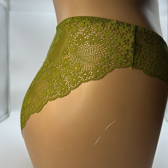 Glossy Satin Lace‎ Edge French Inspired Boudoir Chartreuse Stretchy Panties XL - Picture 8 of 14